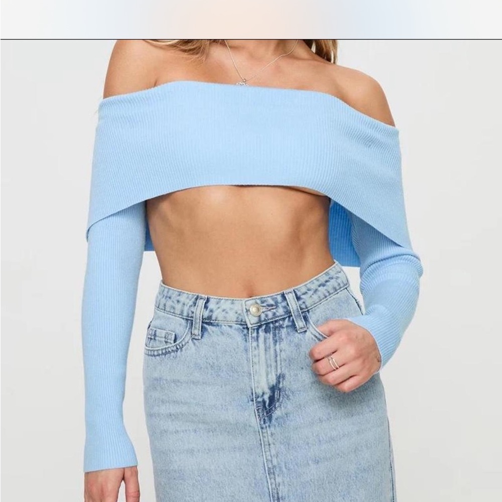 Princess Polly Off-Shoulder Light Blue Sweater Crop top